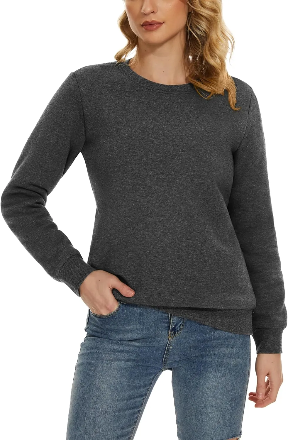 MAGCOMSEN Women's Sherpa Lined Sweatshirts Thermal Casual Crewneck Fleece Pullover Winter Warm Thick Long Sleeve Tops
