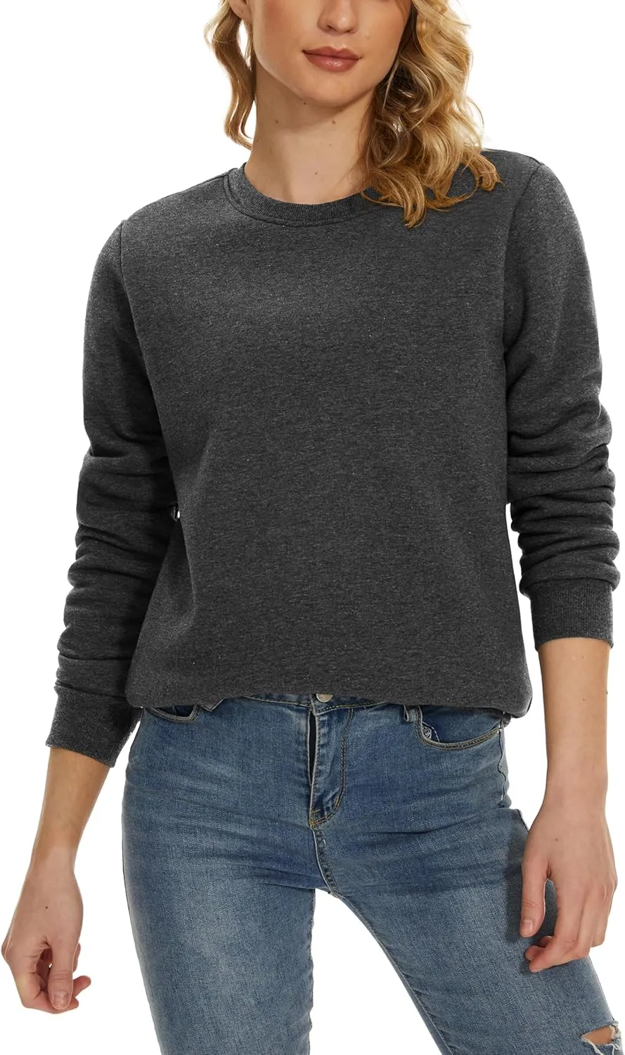 MAGCOMSEN Women's Sherpa Lined Sweatshirts Thermal Casual Crewneck Fleece Pullover Winter Warm Thick Long Sleeve Tops