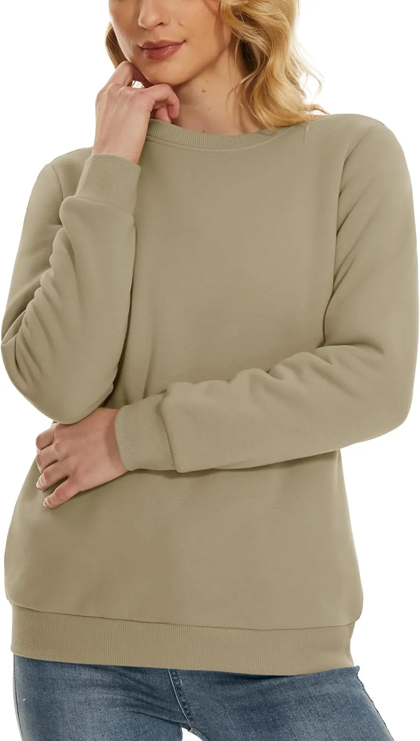 MAGCOMSEN Women's Sherpa Lined Sweatshirts Thermal Casual Crewneck Fleece Pullover Winter Warm Thick Long Sleeve Tops