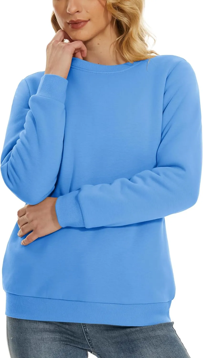 MAGCOMSEN Women's Sherpa Lined Sweatshirts Thermal Casual Crewneck Fleece Pullover Winter Warm Thick Long Sleeve Tops