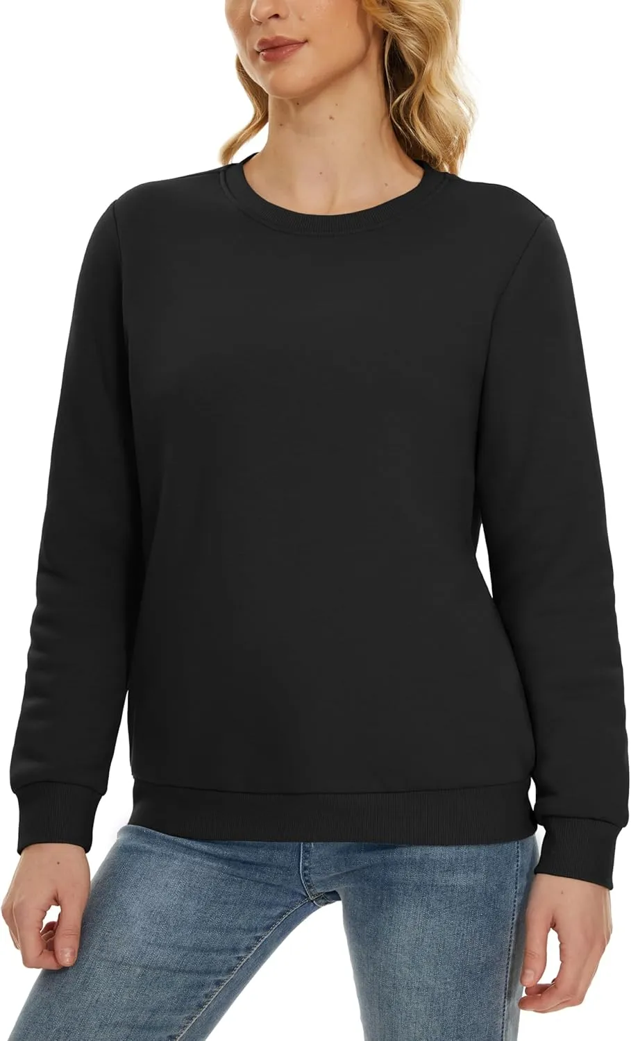 MAGCOMSEN Women's Sherpa Lined Sweatshirts Thermal Casual Crewneck Fleece Pullover Winter Warm Thick Long Sleeve Tops