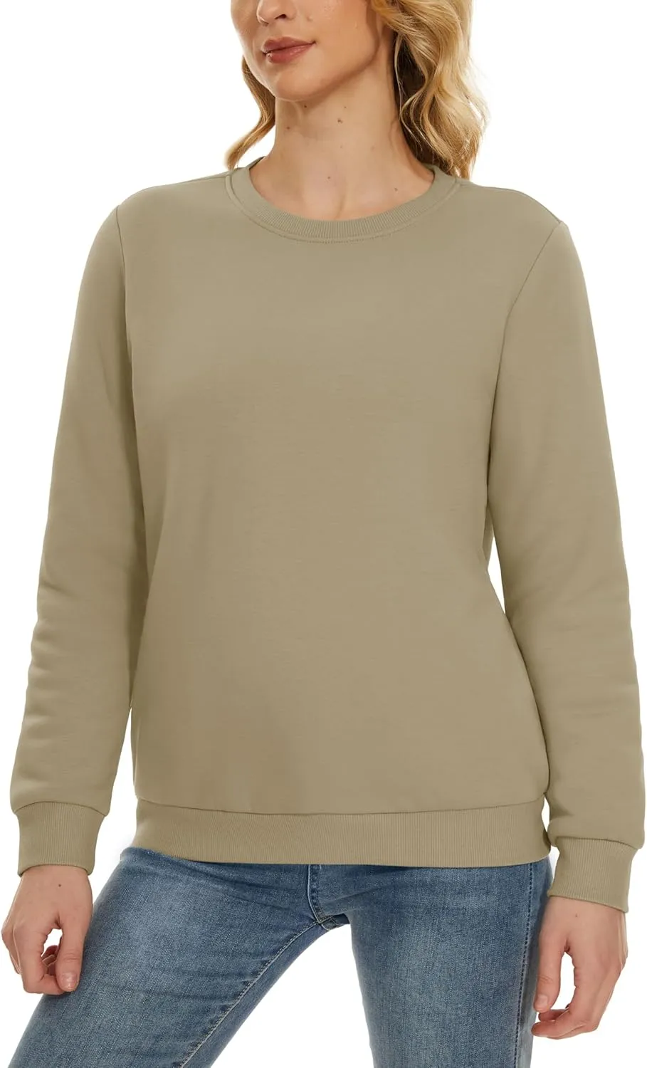 MAGCOMSEN Women's Sherpa Lined Sweatshirts Thermal Casual Crewneck Fleece Pullover Winter Warm Thick Long Sleeve Tops