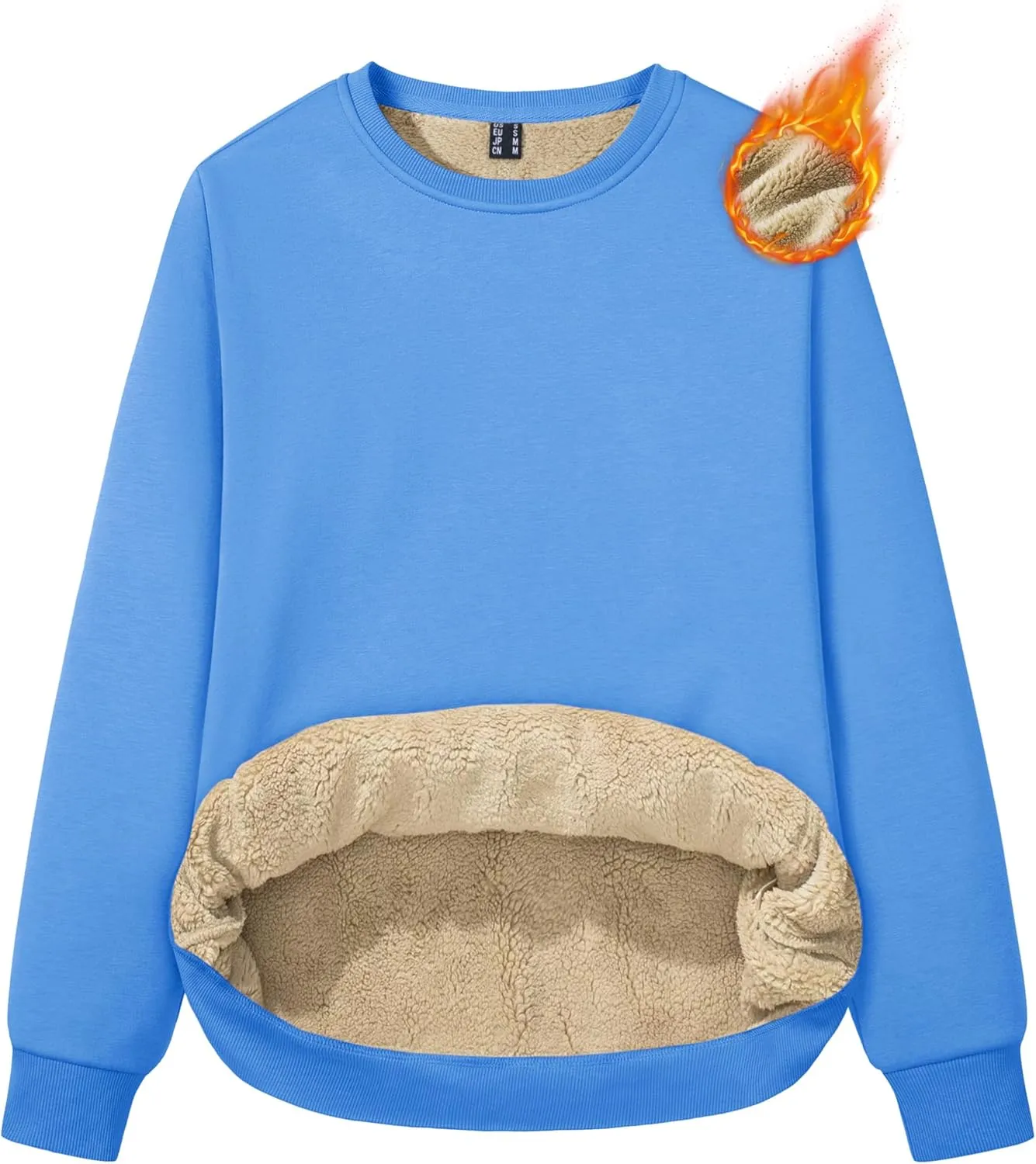 MAGCOMSEN Women's Sherpa Lined Sweatshirts Thermal Casual Crewneck Fleece Pullover Winter Warm Thick Long Sleeve Tops