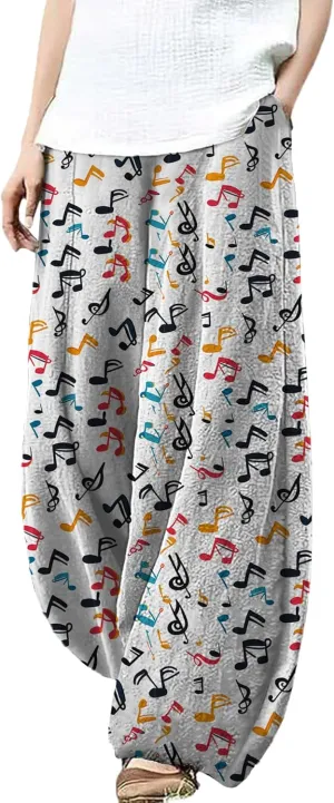 MARSVOVO Palazzo Pants for Women Dressy Elastic Waist Streetwear Hippie Pants Plus Size Casual Fall Harem Wide Leg Pants