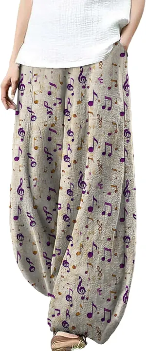 MARSVOVO Palazzo Pants for Women Dressy Elastic Waist Streetwear Hippie Pants Plus Size Casual Fall Harem Wide Leg Pants