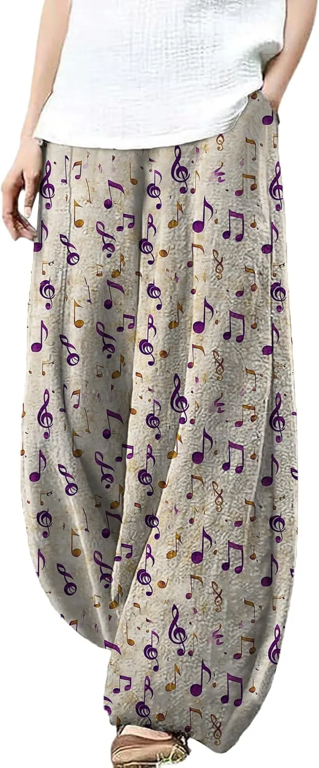 MARSVOVO Palazzo Pants for Women Dressy Elastic Waist Streetwear Hippie Pants Plus Size Casual Fall Harem Wide Leg Pants