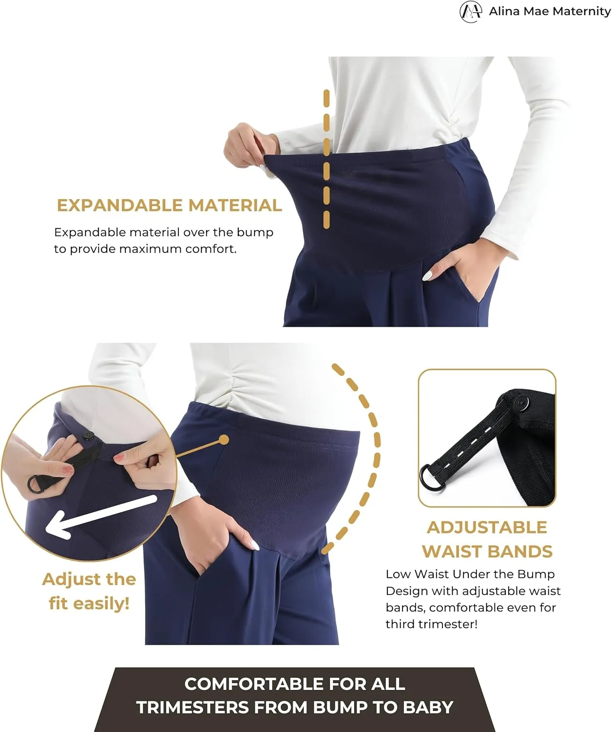 Maternity Wide Leg Pants Comfortable Stretch Over-Bump Women Pregnancy Casual Capris for Work