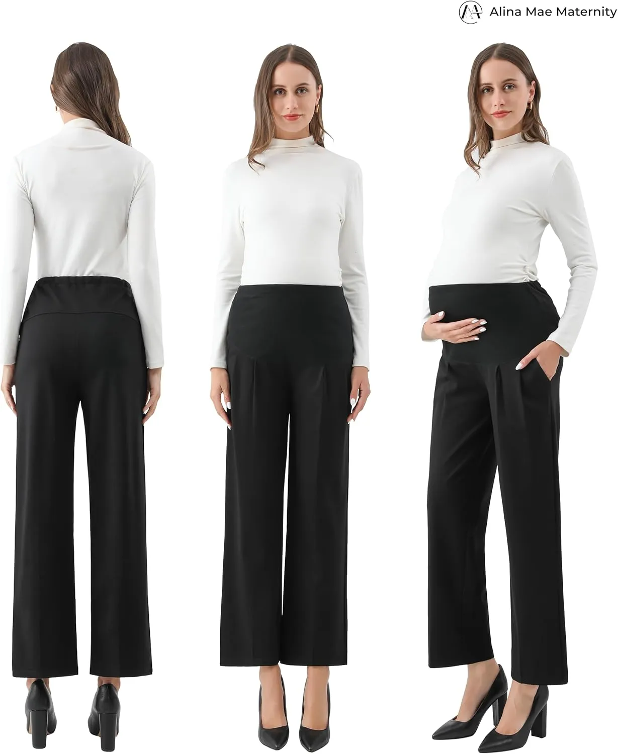 Maternity Wide Leg Pants Comfortable Stretch Over-Bump Women Pregnancy Casual Capris for Work