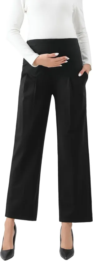 Maternity Wide Leg Pants Comfortable Stretch Over-Bump Women Pregnancy Casual Capris for Work