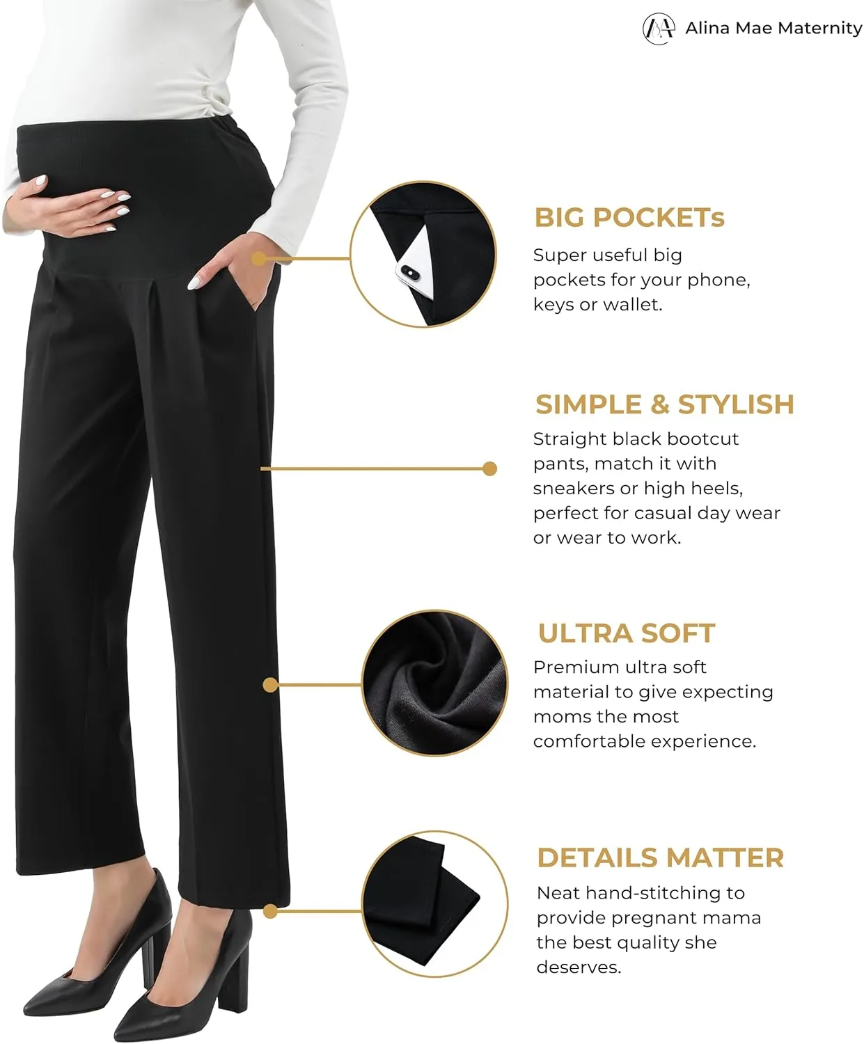 Maternity Wide Leg Pants Comfortable Stretch Over-Bump Women Pregnancy Casual Capris for Work