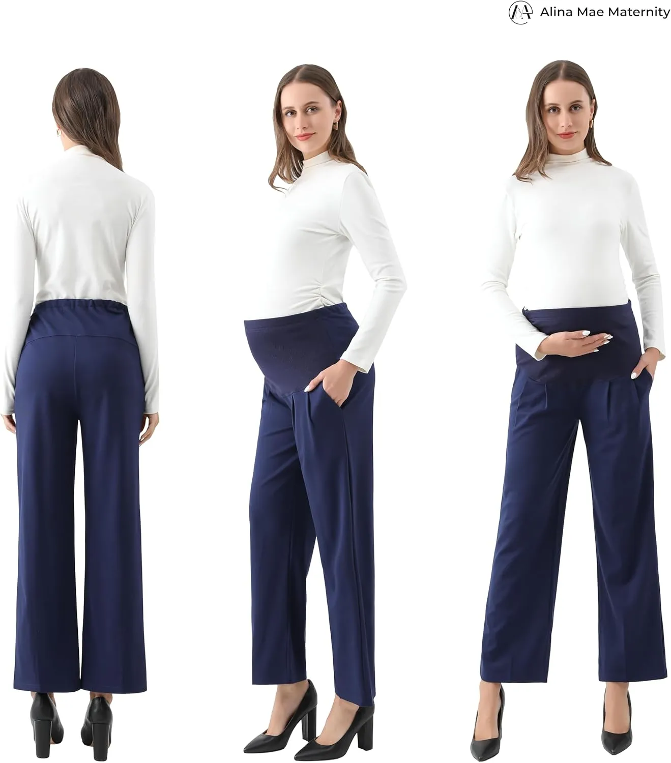 Maternity Wide Leg Pants Comfortable Stretch Over-Bump Women Pregnancy Casual Capris for Work