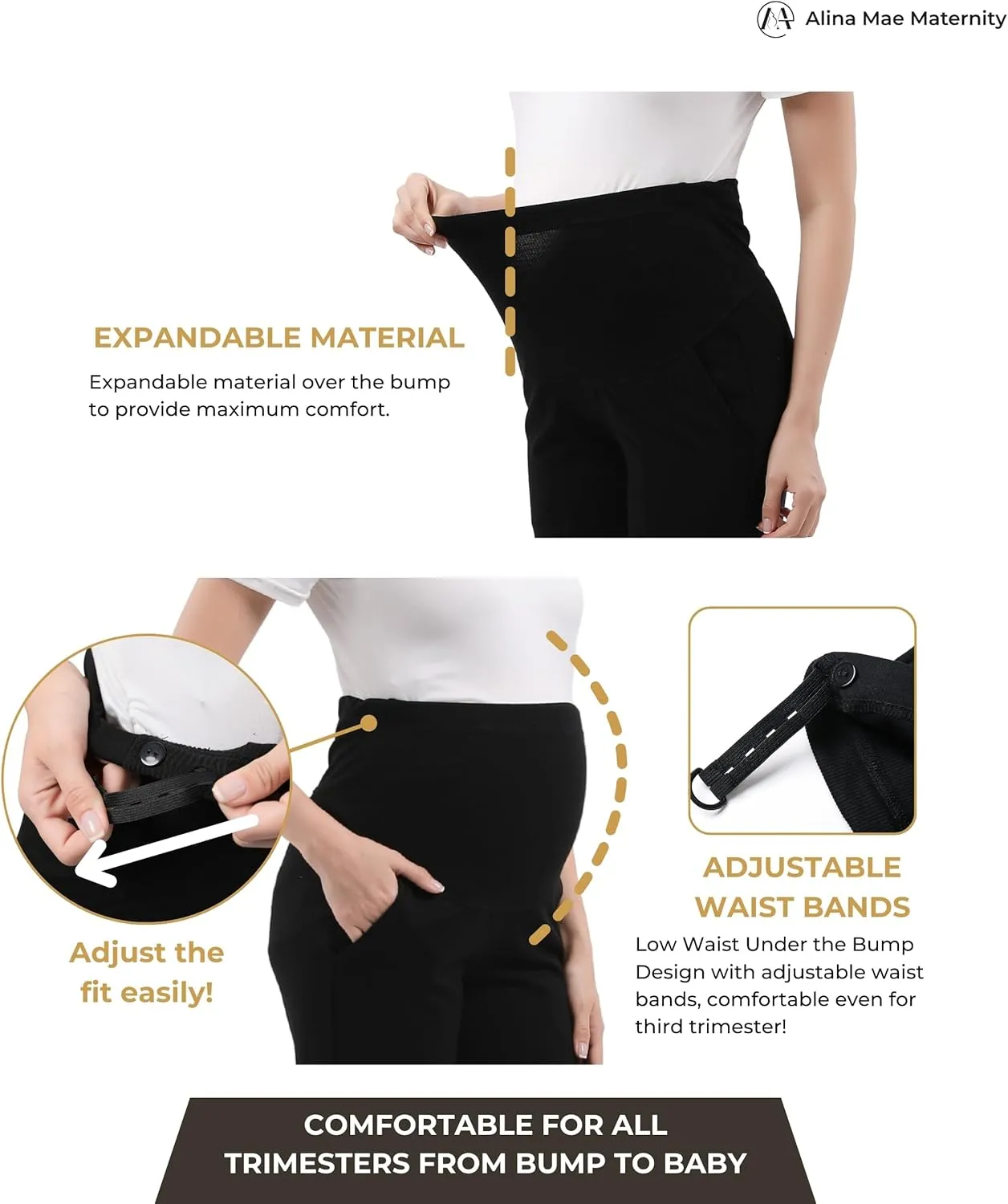 Maternity Wide Leg Pants Comfortable Stretch Over-Bump Women Pregnancy Casual Capris for Work