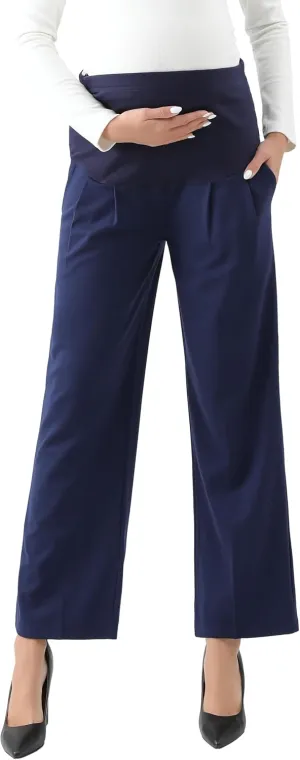 Maternity Wide Leg Pants Comfortable Stretch Over-Bump Women Pregnancy Casual Capris for Work