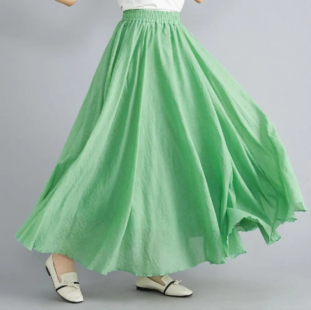 Maxi Skirt for Women Soft Cotton Linen Long Skirt Boho Beach Ankle Length Skirt