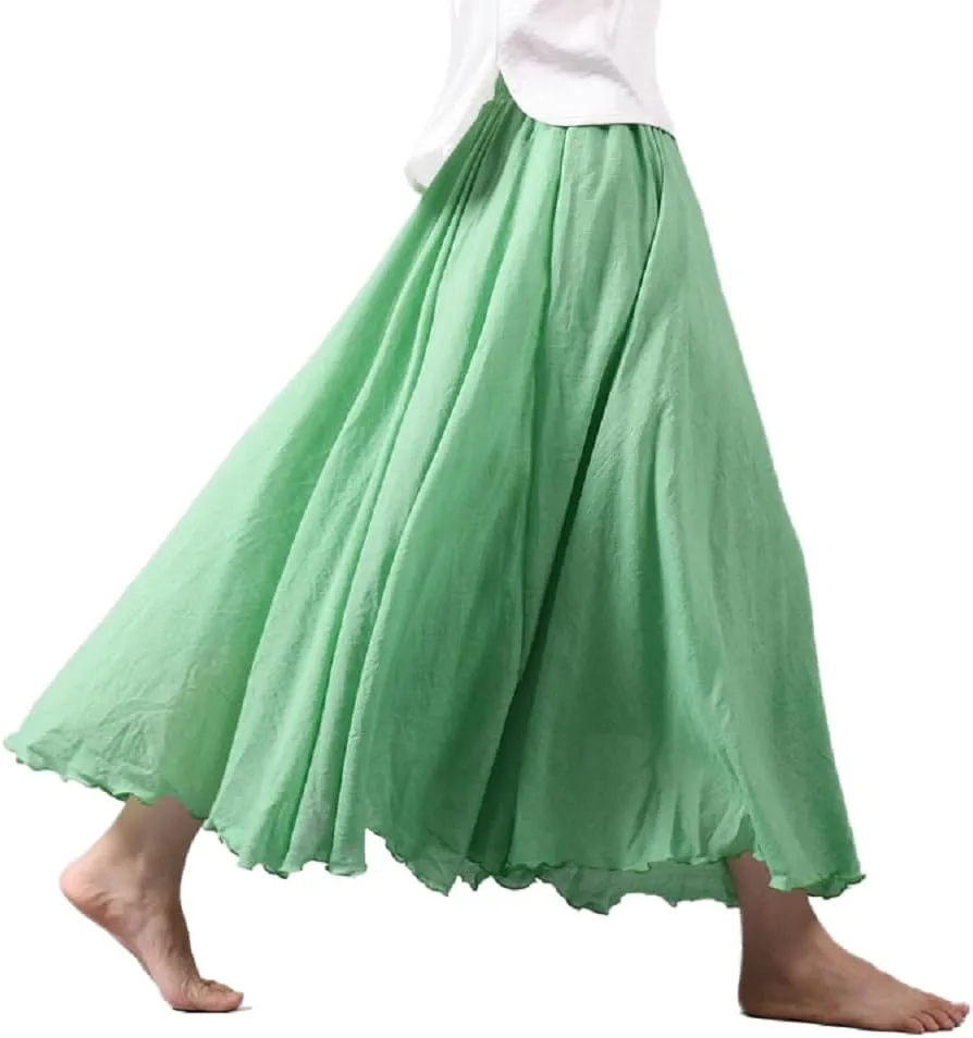 Maxi Skirt for Women Soft Cotton Linen Long Skirt Boho Beach Ankle Length Skirt