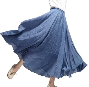 Maxi Skirt for Women Soft Cotton Linen Long Skirt Boho Beach Ankle Length Skirt