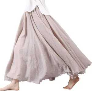 Maxi Skirt for Women Soft Cotton Linen Long Skirt Boho Beach Ankle Length Skirt