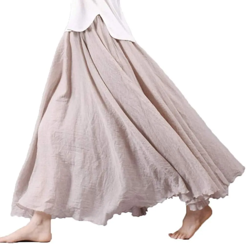 Maxi Skirt for Women Soft Cotton Linen Long Skirt Boho Beach Ankle Length Skirt
