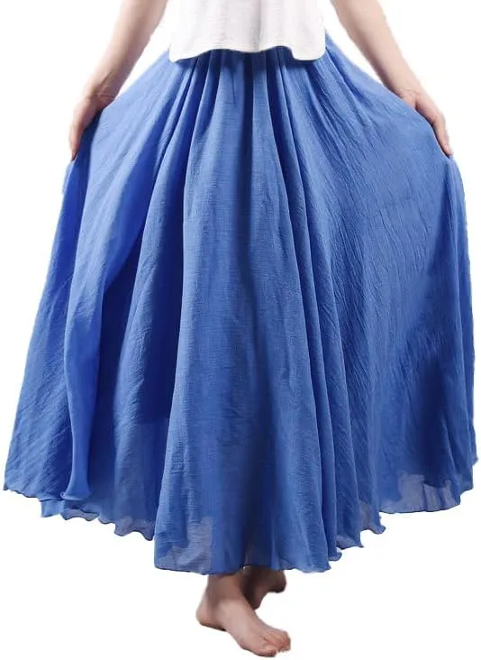 Maxi Skirt for Women Soft Cotton Linen Long Skirt Boho Beach Ankle Length Skirt
