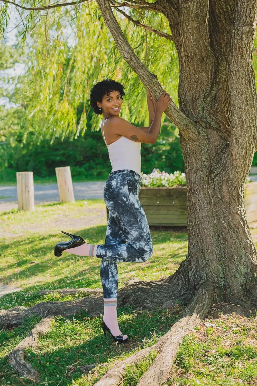 MeMoi Zip Tie Dye Soft Cotton Blend Leggings