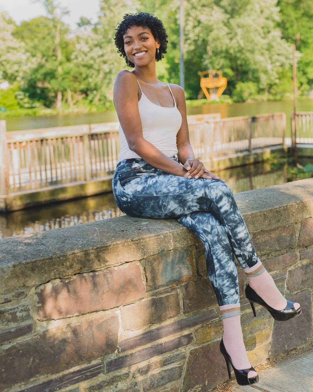 MeMoi Zip Tie Dye Soft Cotton Blend Leggings