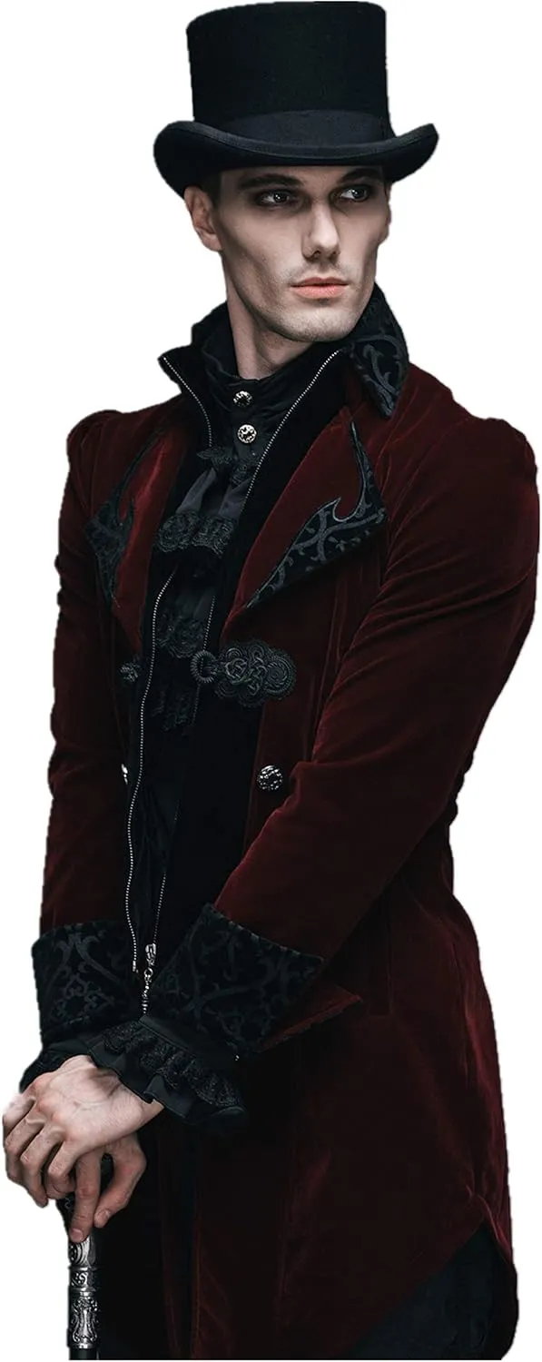 Men Victorian Gothic Vintage 3-Piece Suit Tailcoat Shirts Pants Set