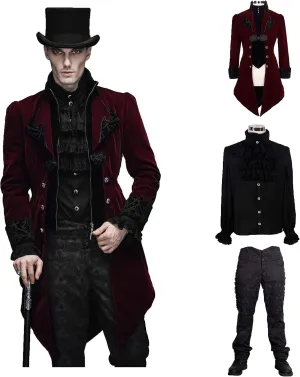 Men Victorian Gothic Vintage 3-Piece Suit Tailcoat Shirts Pants Set