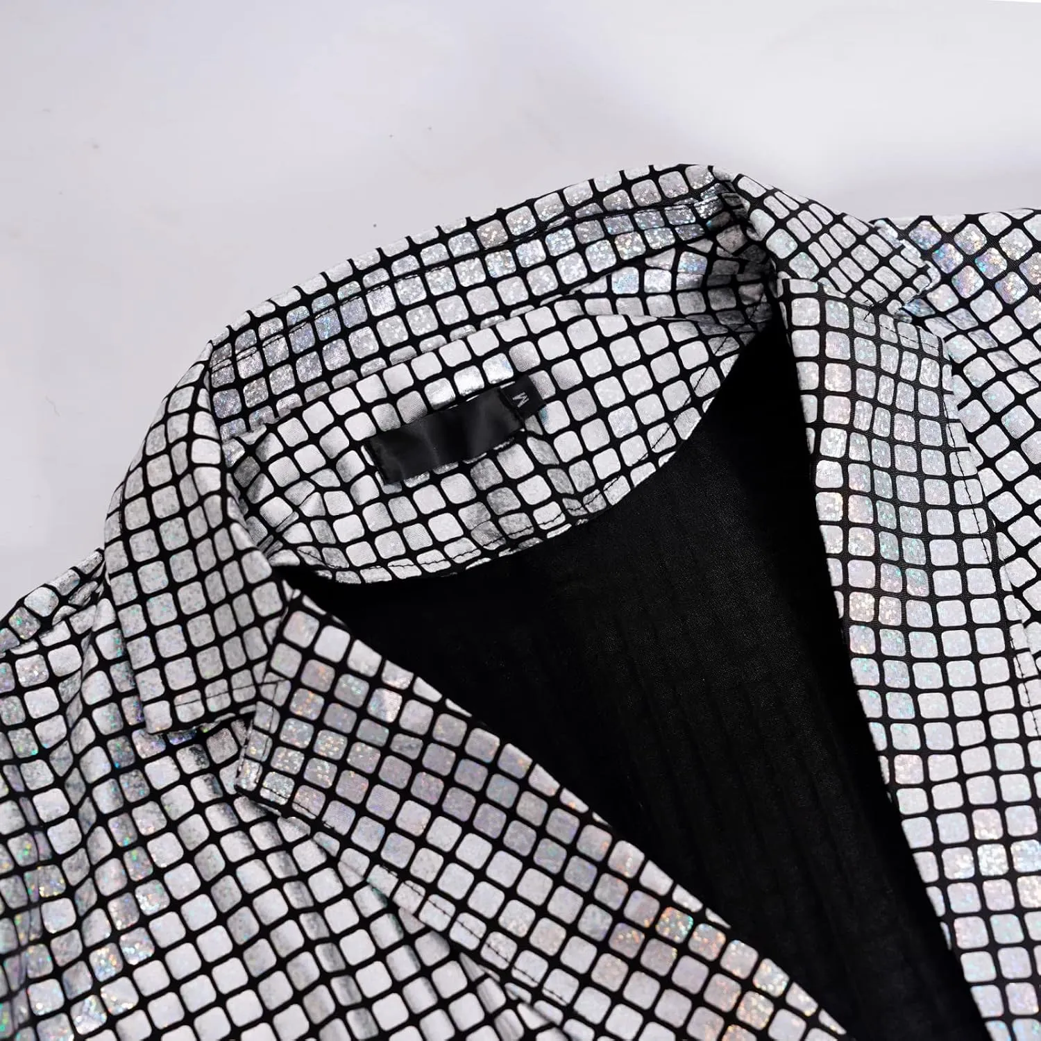 Men's 70s Disco Outfit Sequin Suit Set Metallic Shiny Jacket Slim Fit Pants Party Costume