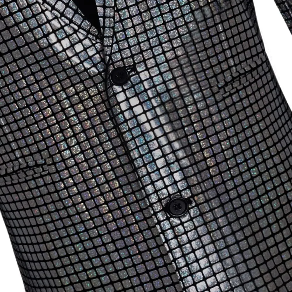 Men's 70s Disco Outfit Sequin Suit Set Metallic Shiny Jacket Slim Fit Pants Party Costume