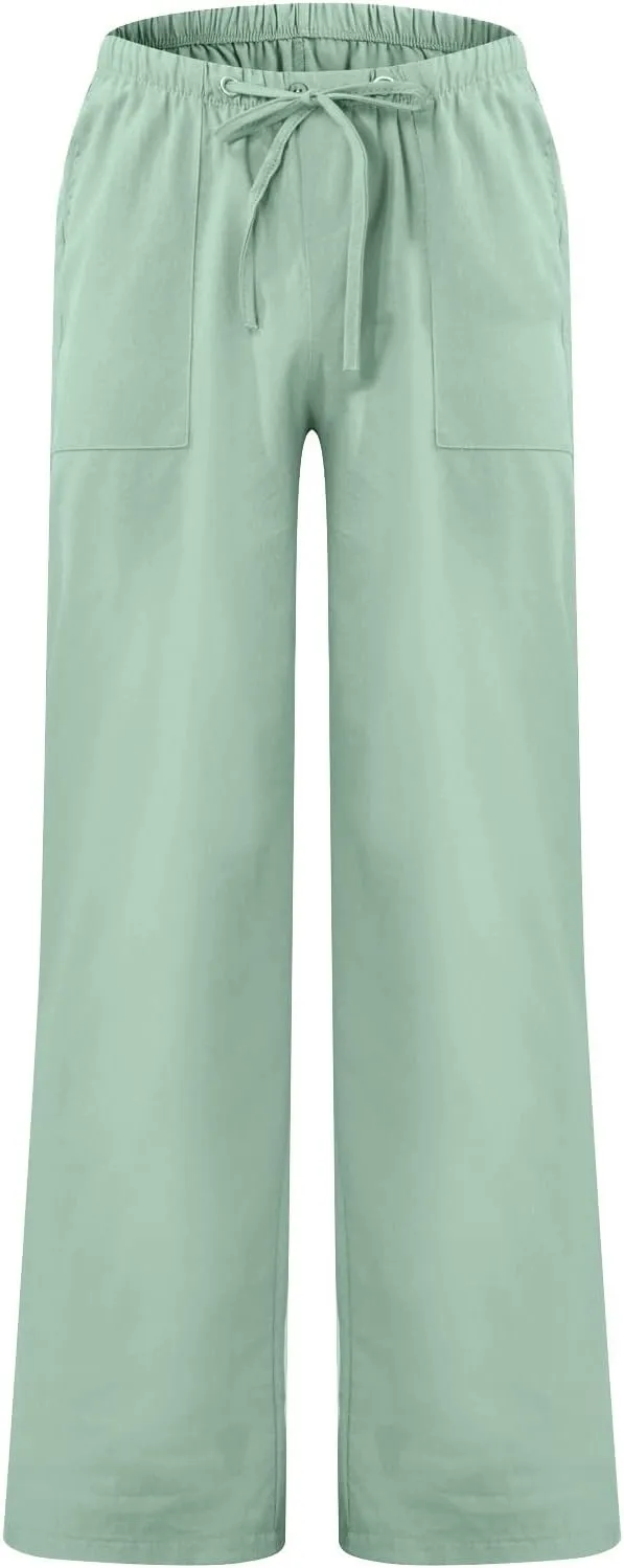Men's Casual Loose and Comfortable Casual Pants Cotton Linen Printed Drawstring Trousers