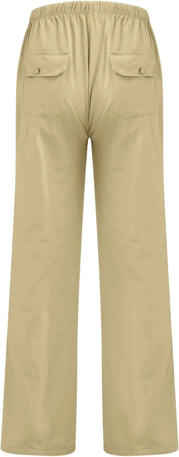 Men's Casual Loose and Comfortable Casual Pants Cotton Linen Printed Drawstring Trousers