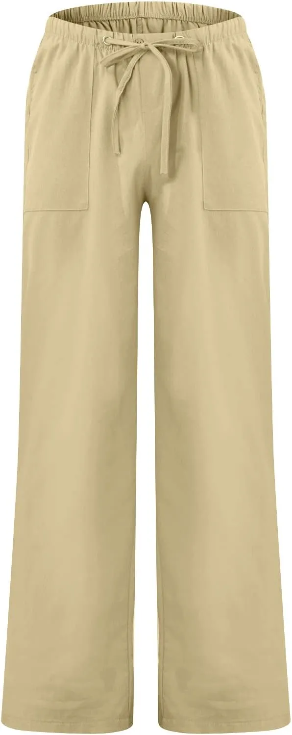 Men's Casual Loose and Comfortable Casual Pants Cotton Linen Printed Drawstring Trousers