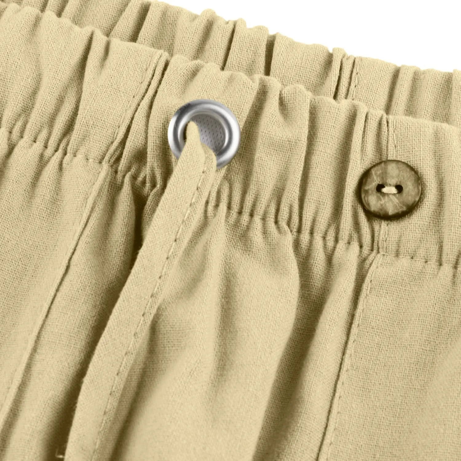 Men's Casual Loose and Comfortable Casual Pants Cotton Linen Printed Drawstring Trousers