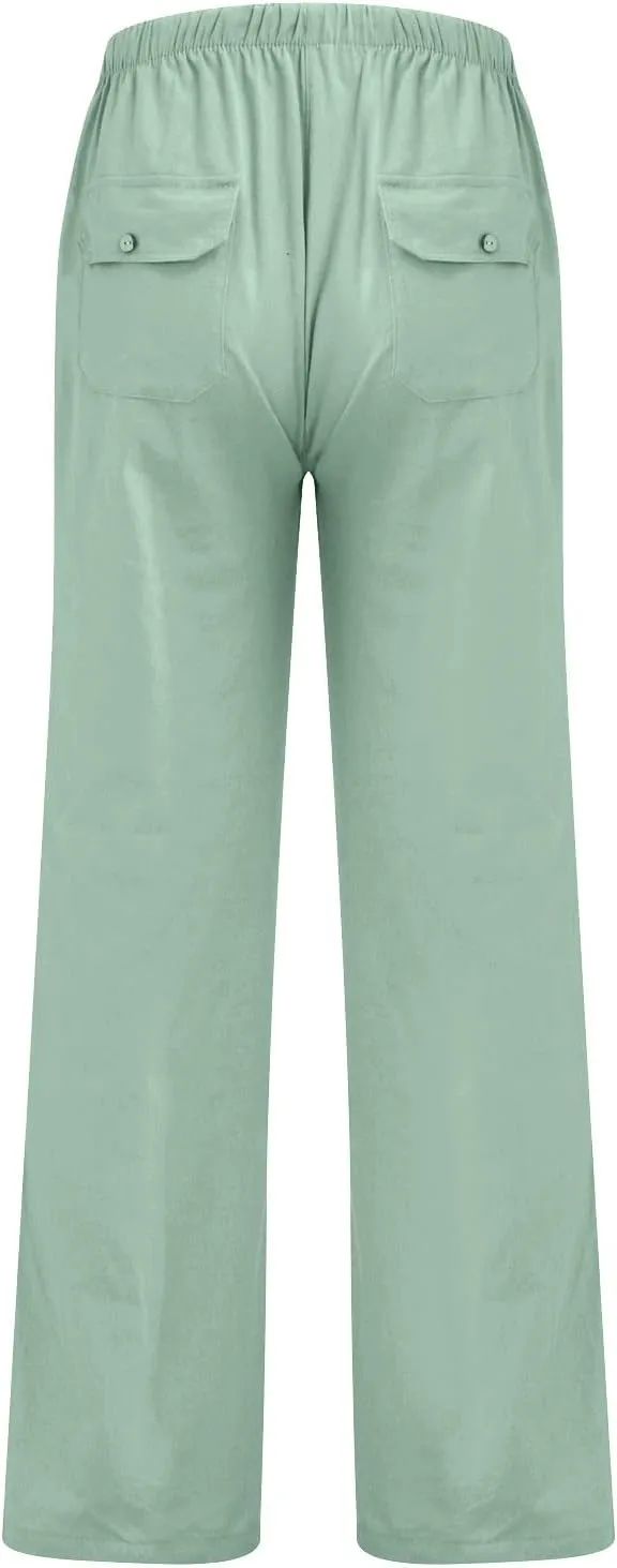 Men's Casual Loose and Comfortable Casual Pants Cotton Linen Printed Drawstring Trousers