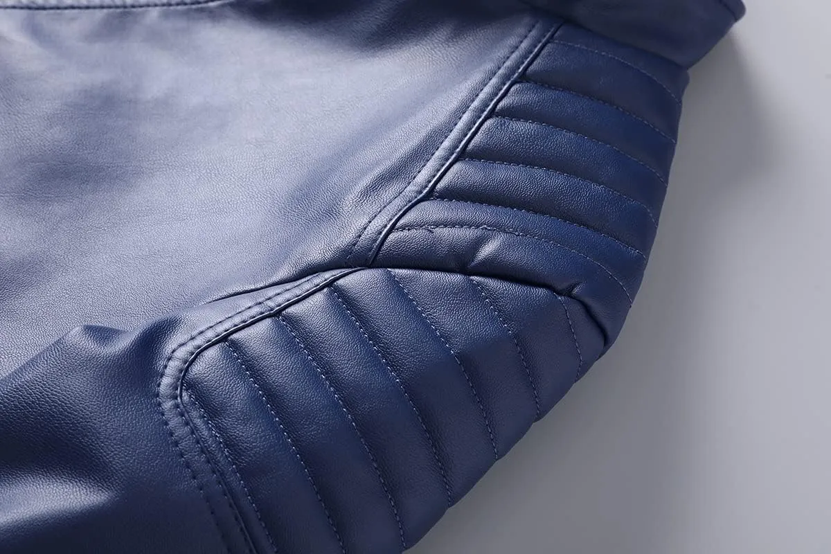 Mens Casual Stand Collar Slim Fit Faux Leather Jacket Biker Motorcycle Jacket