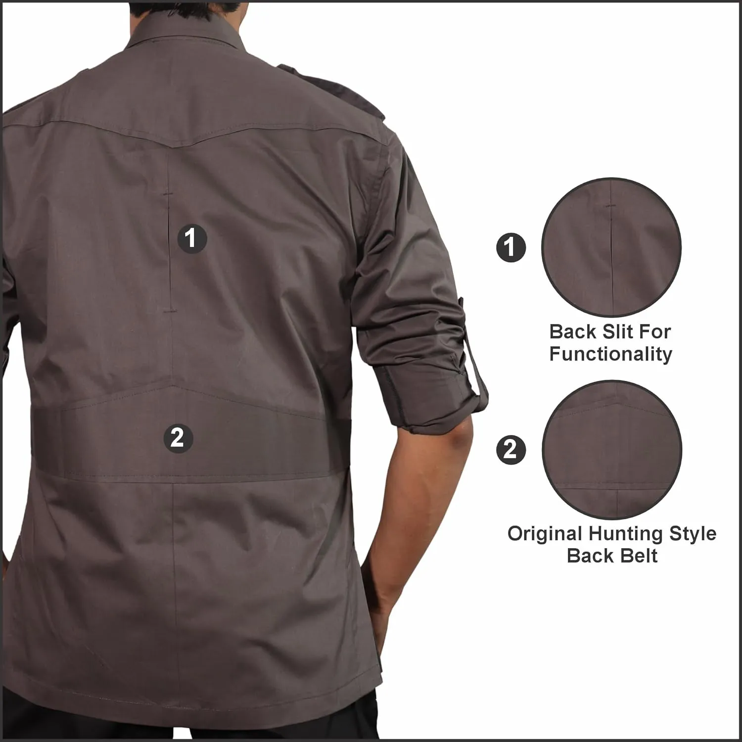 Men's Cotton 2 Pocket Hunting Safari Shirt with Coconut Shell Buttons Quick Dry Hiking Travel Fishing Long Sleeve Cargo Style