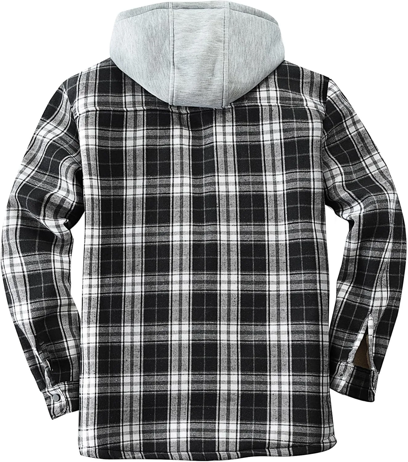 Men's Cotton Plaid Long Sleeve Shirts Jacket Fleece Lined Flannel Shirts Sherpa Button Down Coat with Hood