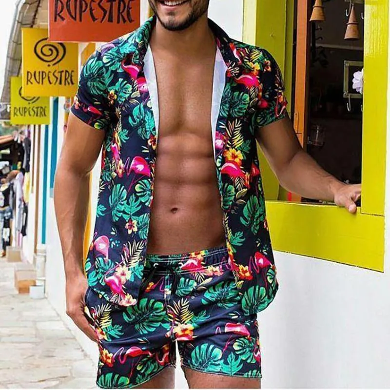 Men's Floral Shirt and Short Casual Suit