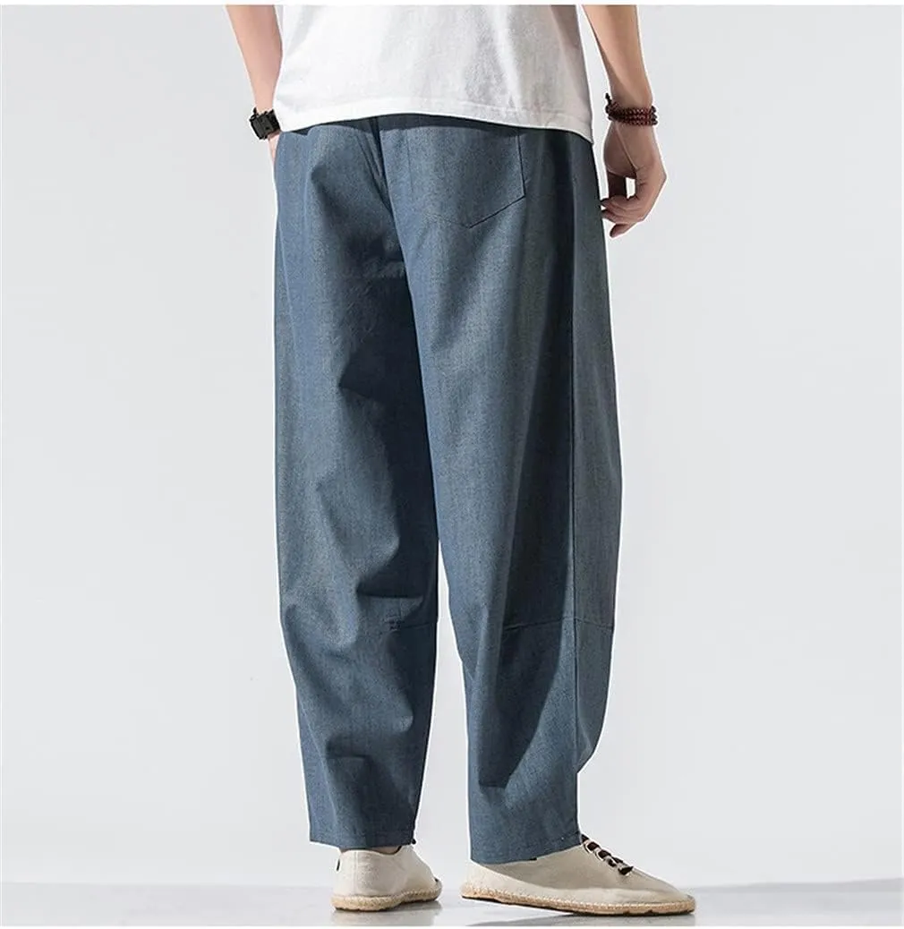 Mens Hardwearing Comfortable Trousers Chinese Style Loose Plus Size Harem Pants