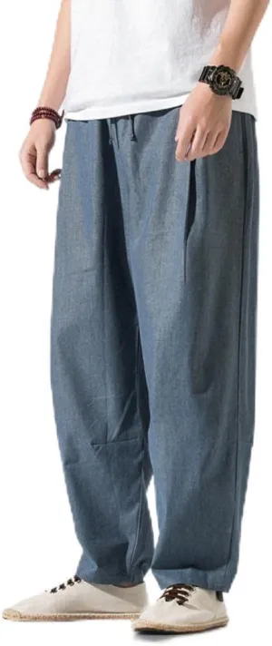 Mens Hardwearing Comfortable Trousers Chinese Style Loose Plus Size Harem Pants