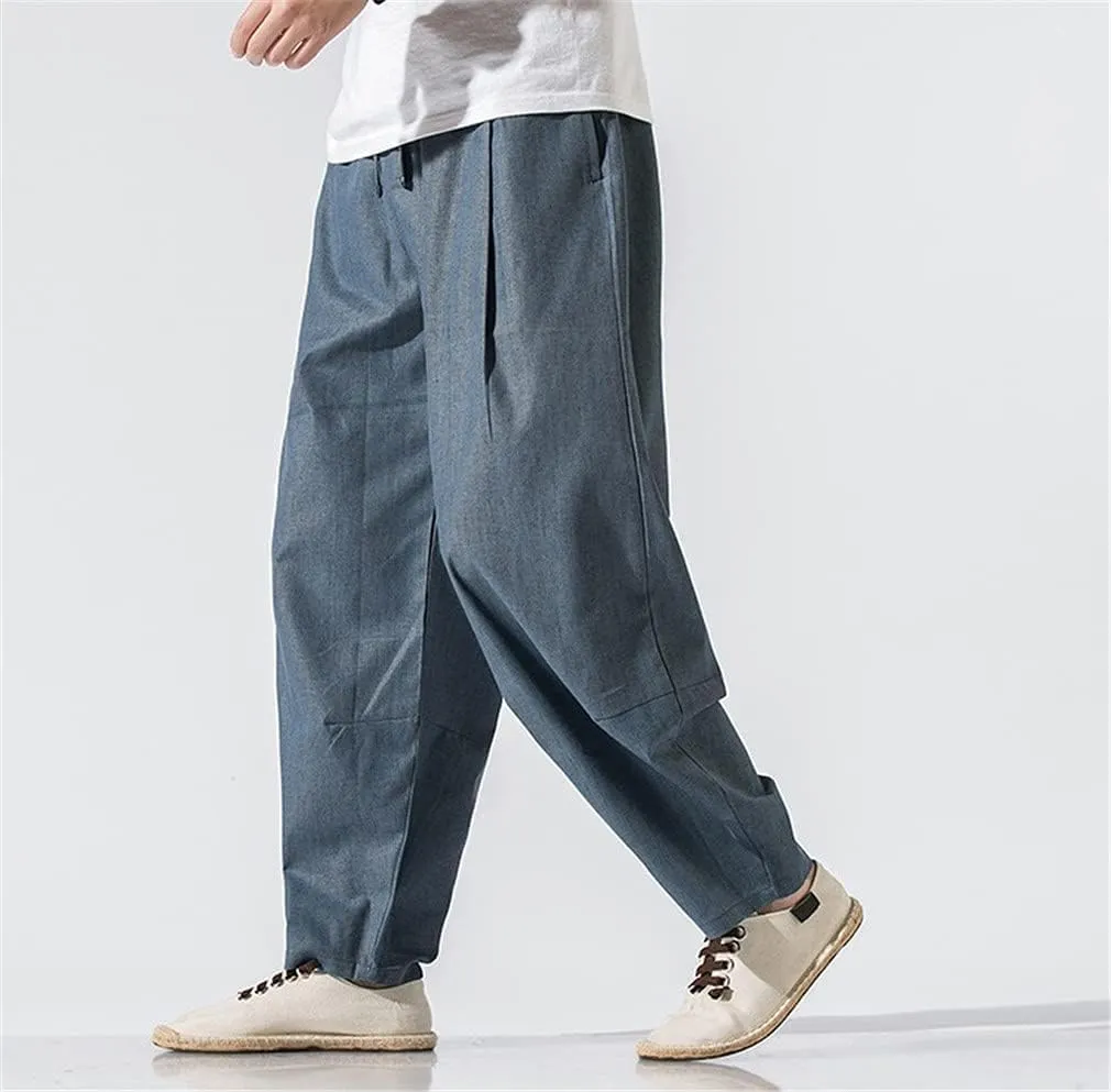 Mens Hardwearing Comfortable Trousers Chinese Style Loose Plus Size Harem Pants