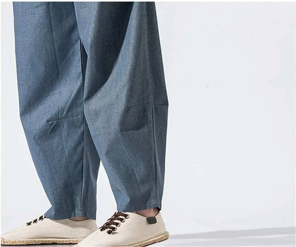 Mens Hardwearing Comfortable Trousers Chinese Style Loose Plus Size Harem Pants