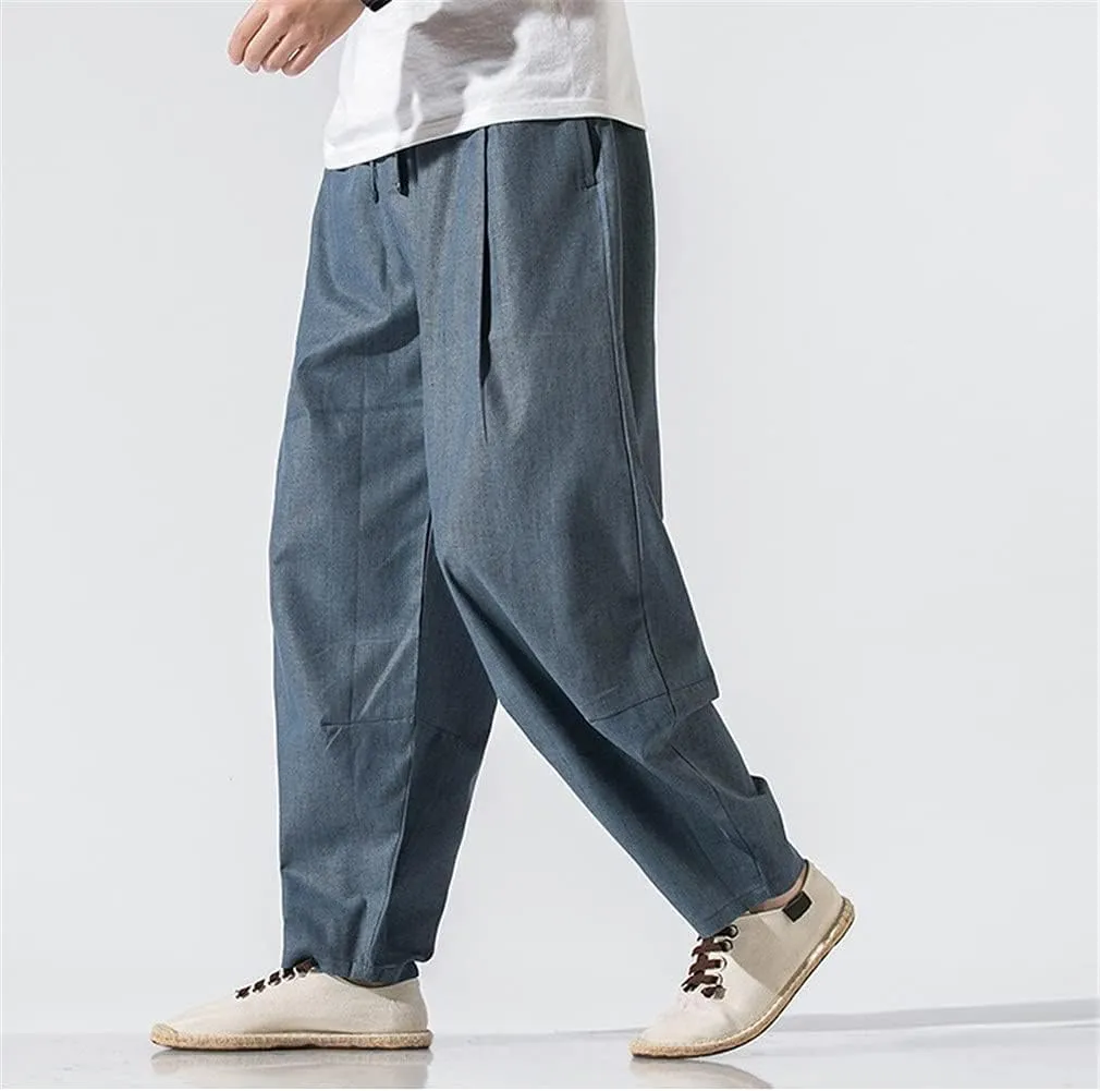 Mens Hardwearing Comfortable Trousers Chinese Style Loose Plus Size Harem Pants