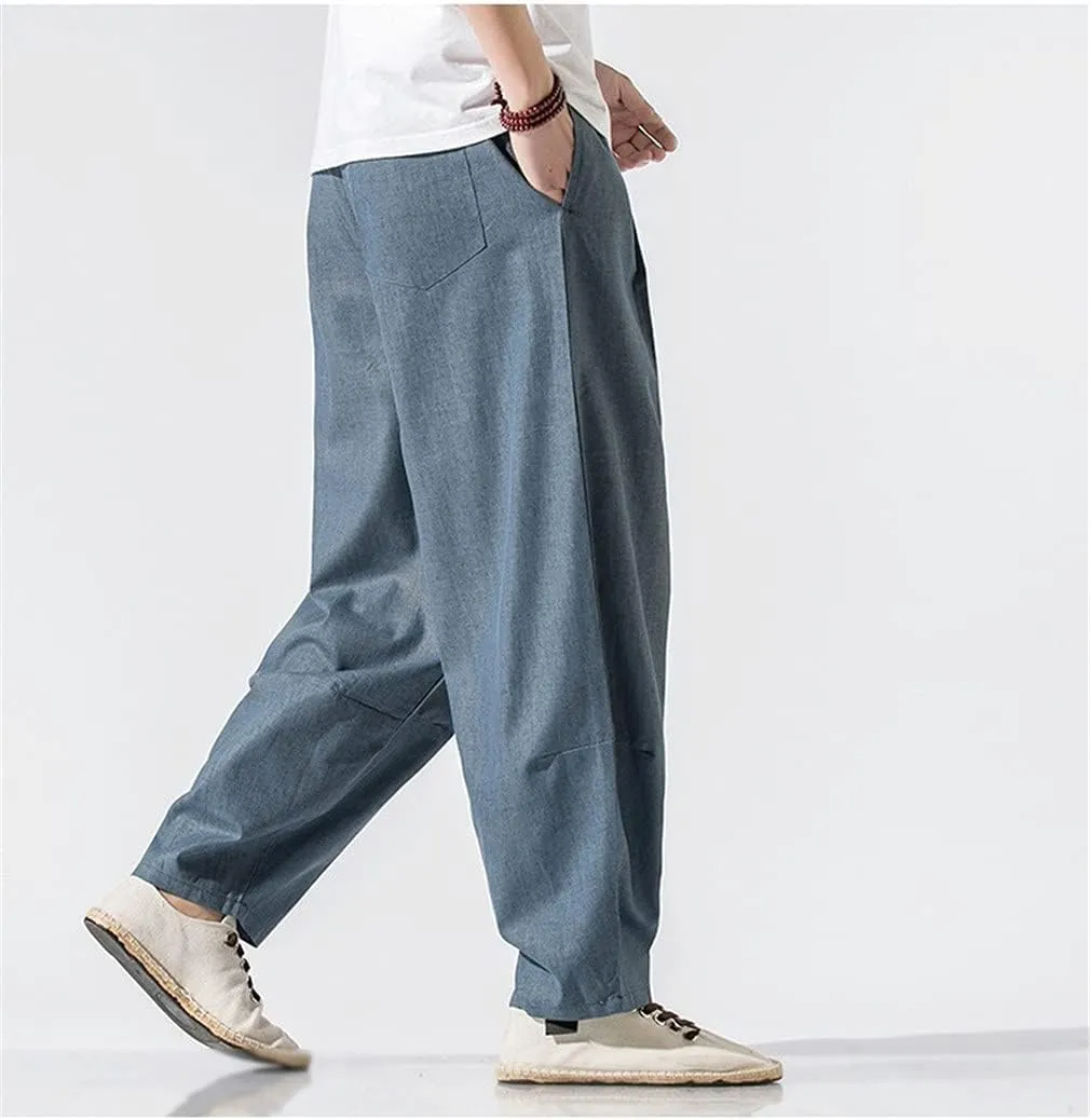 Mens Hardwearing Comfortable Trousers Chinese Style Loose Plus Size Harem Pants