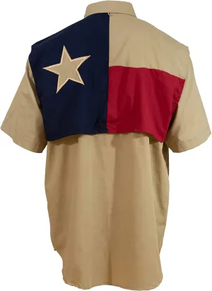 Men's Khaki Texas Flag Fishing Shirts Short Sleeves