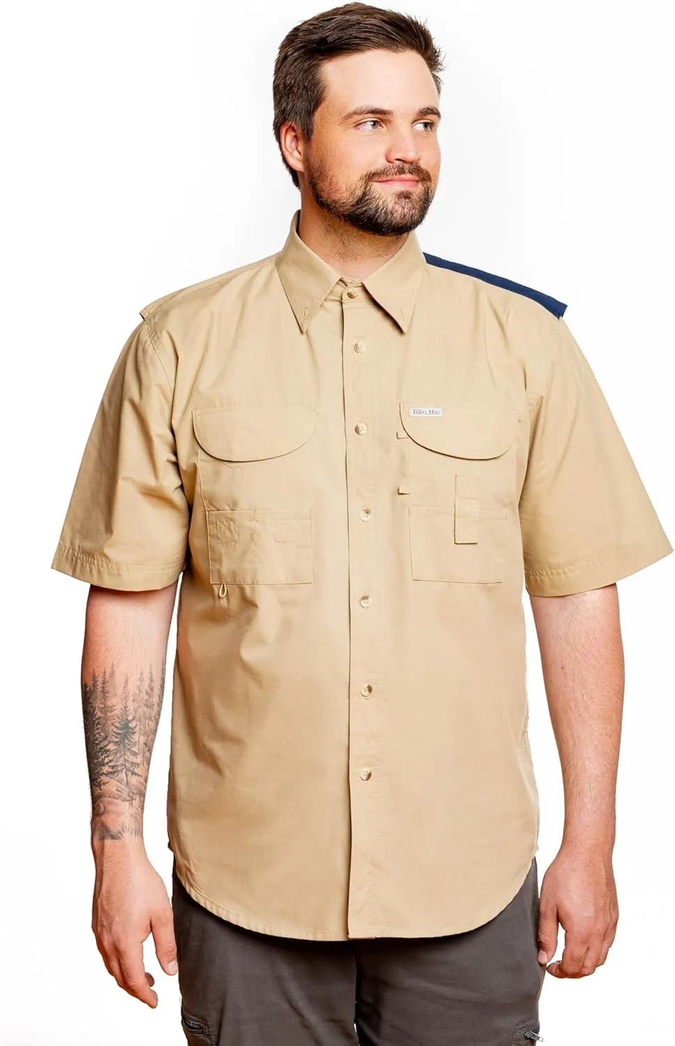 Men's Khaki Texas Flag Fishing Shirts Short Sleeves