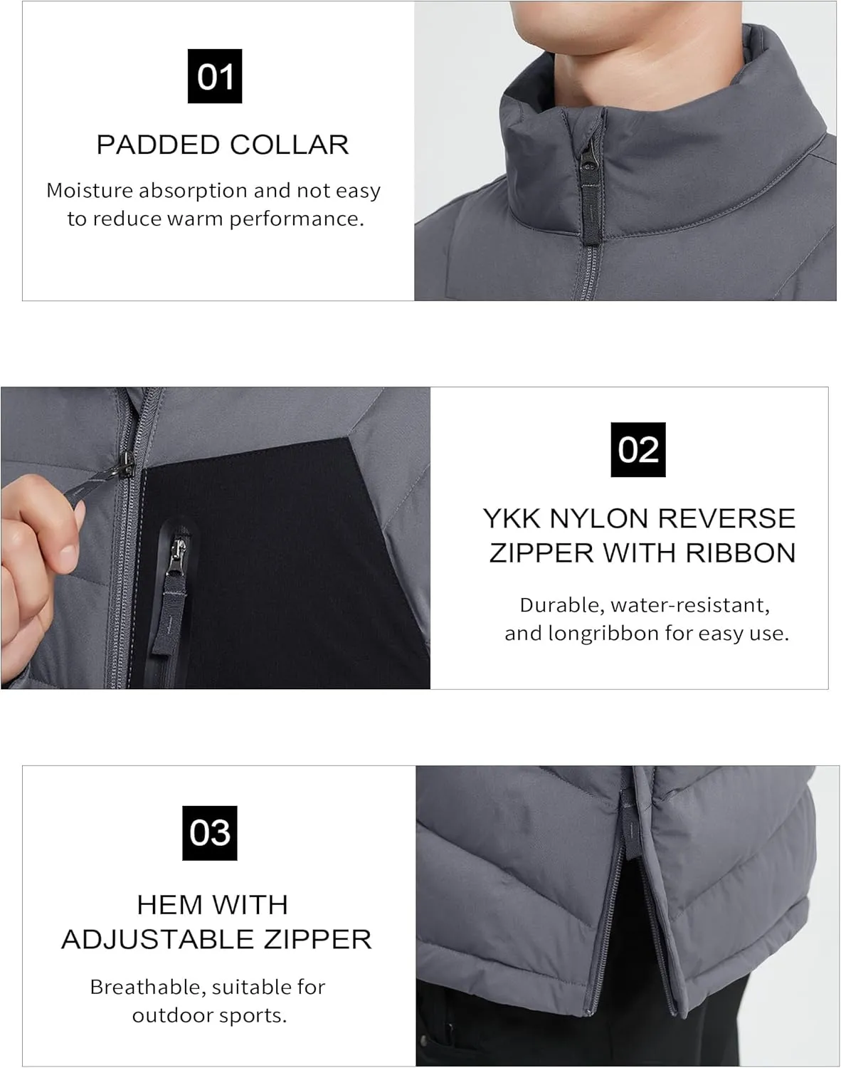 Men's Lightweight Puffer Jacket Insulated Water-Resistant Outdoor Winter Down Jacket for Men