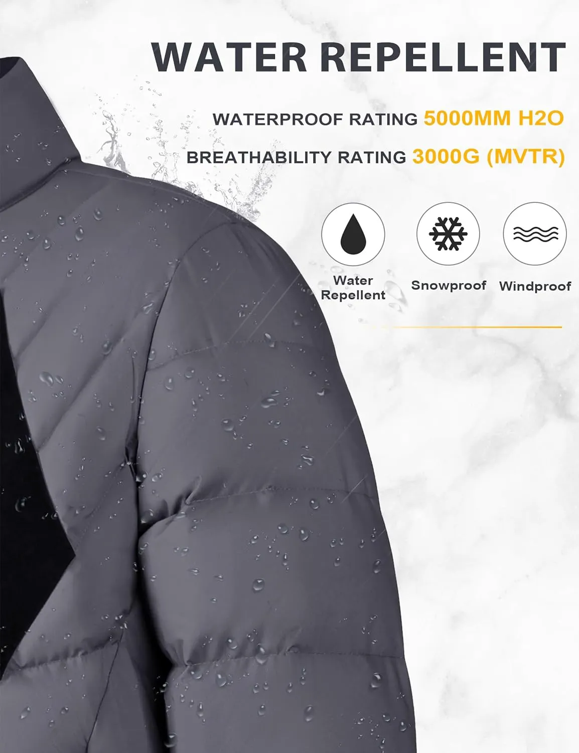 Men's Lightweight Puffer Jacket Insulated Water-Resistant Outdoor Winter Down Jacket for Men