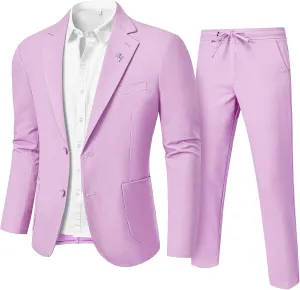 Men's Linen Suit 2 Pieces Regular Fit, Two Buttons Lightweight Jacket and Pants for Beach Wedding, Summer Prom