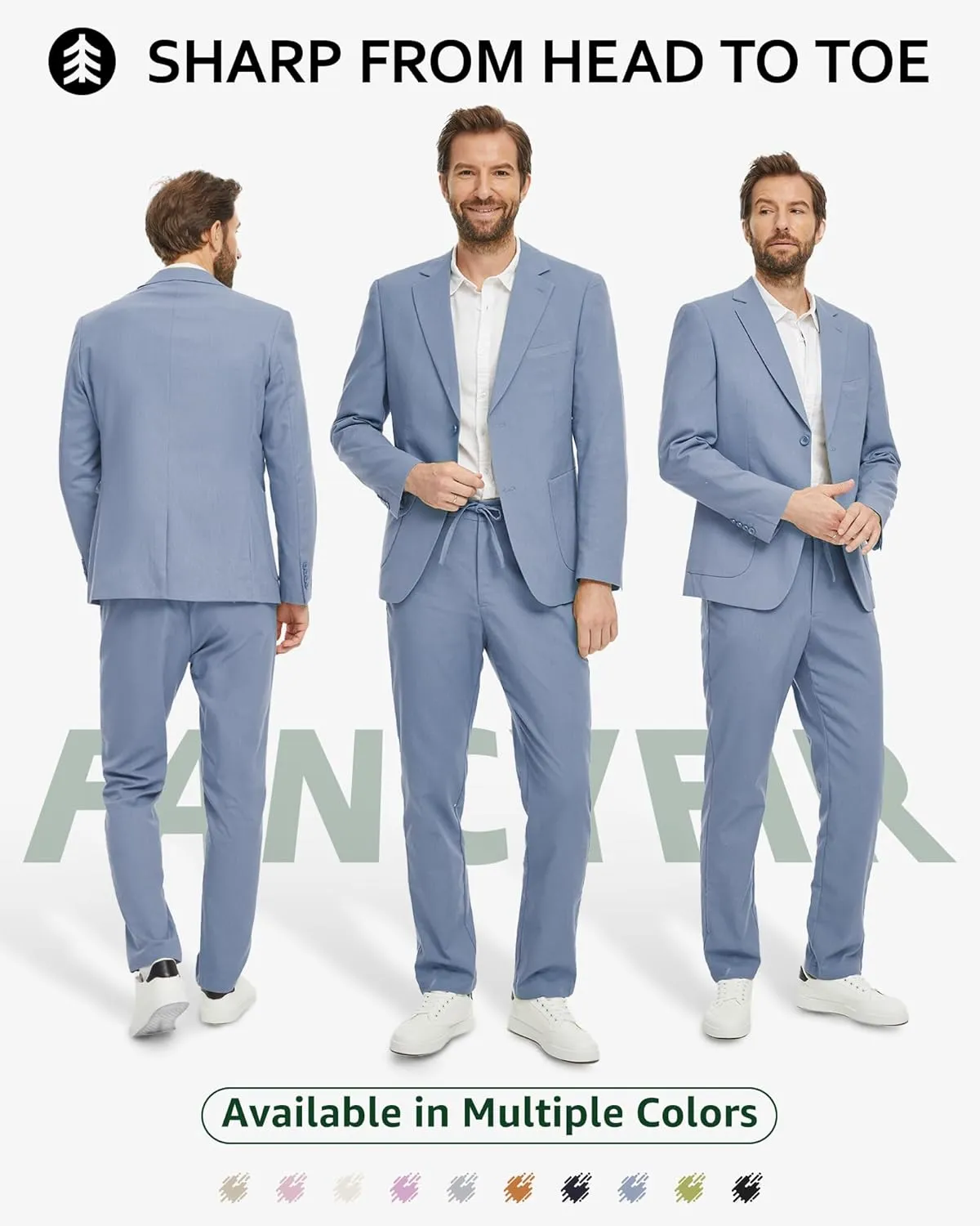 Men's Linen Suit 2 Pieces Regular Fit, Two Buttons Lightweight Jacket and Pants for Beach Wedding, Summer Prom